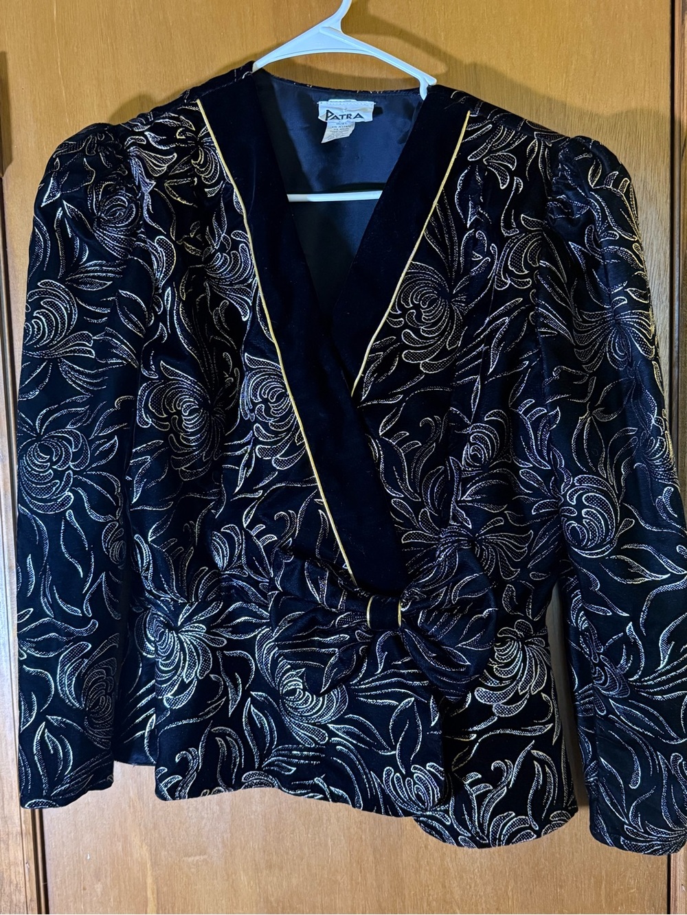 Vintage Patra Black Velvet Jacket with Gold Metallic Floral Embroidery